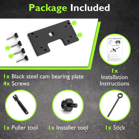 Mofun camshaft bearing installer/remover kit, black, Harley M8 Touring/Softail; 1x bearing plate, 4x screws