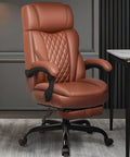 Built For Big And Tall Folks Leather Office Chair With Footrest And Adjustable Headrest, Ergonomic Lumbar Support