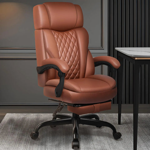 Built For Big And Tall Folks Leather Office Chair With Footrest And Adjustable Headrest, Ergonomic Lumbar Support