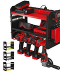 Power Tool Organizer Wall Mount 3 Tier Heavy Duty Steel Rack With 4 Cordless Drill Slots Pegboard And Utility Side Red