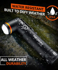90 Degree Tactical Flashlight With Dual Fuel And Dual Cycle Switch 800 Lumens IPX4 Waterproof LED Torch on wet rock surface