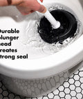 Hassle Free Toilet Plunger With Drip Proof Cover For Zero Mess And Easy Under Sink Storage Features A Wide Flat Handle delivers strong seal in toilet bowl.