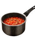1.5 Quart Nonstick Saucepan With Detachable Handle And Swiss Granite Coating Small Multipurpose Pot For Induction Cooking PFOA Free Smokeless Pan For Quick Sauces And Everyday Meals with stew inside