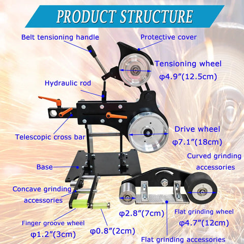 Solid Premium Heavy Duty 71 X 2 Inch Belt Sander And Disc Grinder With Variable Speed For Knife Making Sharpening Flat Arc Concave Polish 220V Workhorse product structure image labeling components.