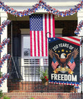 Go-To Double Sided 12x18 Inch Patriotic Eagle Garden Flag For Yard Porch And Patio, 250th Anniversary USA Celebration Flag, American Pride Decor For Lawn And Garden 1776 To 2026 hanging on a porch
