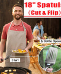Man using 18 inch spatula from 18 Inch Stainless Steel BBQ Tools Set With Tongs Spatula Fork And Brush, Heavy Duty Grillin Kit For Backyard Barbecue, Rustproof One Piece Design, Lifetime Durability, Ideal Gift For Dad And Grill Fans, holding a plate while grilling at backyard barbecue party.