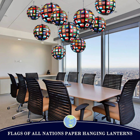 Flags Of All Nations Paper Hanging Lanterns Set Of 12 for party decor in meeting room with city view