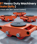 Four Piece Heavy Duty Machinery Skate Dolly With 360 Degree Rotation And PU Rollers For Moving Massive Industrial Equipment In Warehouse And Factory Settings, 8T