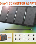 Portable Solar Generator 300W Power Station With Foldable 60W Solar Panel And 280Wh Battery Pack, Pure Sine Wave USB DC AC Outlets For Camping RV Van Outdoor Orange, showing 10-in-1 connector adapter and R200 unit.