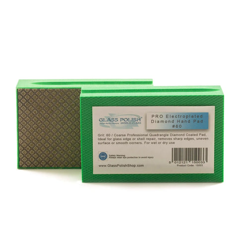 Diamond Hand Polishing Pad Grit 60, green foam sanding block for quick stock removal on various surfaces.