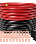 Straight Plug Zero Gauge CCA Battery Cable 40 Foot Spool with red and black wire, crimp lugs, and heat shrink tubing.