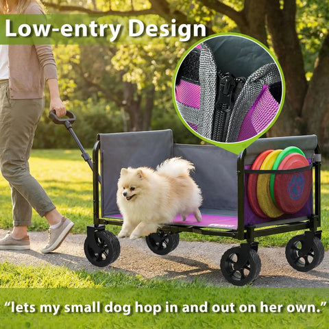 Pink Folding Wagon Cart With 5-Inch Wide Wheels, Lightweight Portable for Groceries, Gardening, Camping, Pets, Easy Fold