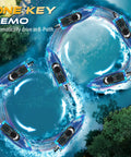 Fast Remote Control Boat For Kids And Grownups With 25kmh Speed, 7 LED Light Modes For Night Racing, shown in an 8-path on water