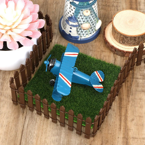 35 Inch Mini Fairy Garden Fence Wood Picket Fence for Dollhouses Planters and Fairy Gardens enclosing model airplane on grass