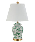 22 Inch White And Green Ceramic Table Lamp With White Linen Shade, French Country Chinoiserie Ginger Jar Bedside Lamp For Living Room And Bedroom, LED Bulbs Included, ETL Listed
