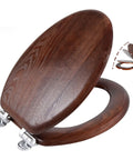 Elongated Wood Toilet Seat With Quiet Close For No Sweat Easy Clean Look Quick Release Hinges Dark Walnut Finish