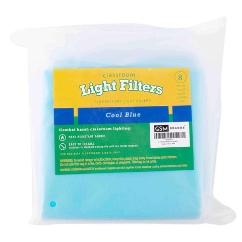 Fluorescent Light Diffuser Covers Set Of 8 For Classrooms And Offices With Flame Retardant Fabric In Tranquil Blue packaging