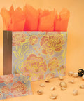 Rose Gold Gift Bag Set With Greeting Card And Orange Tissue Paper That Elevates Your Gifting Game For Birthdays, Mother's Day, Christmas, Weddings, And More, 13 X 10.1 X 5.2 Inches, 1 Pc