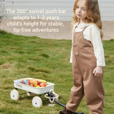 Child with Pula Mini First Wagon For Toddlers Four Wheel Baby Pull Toy Cart For Kiddo Ages 1 To 3 Indoor And Outdoor Push Walker Toy Must Have First Birthday Gift White