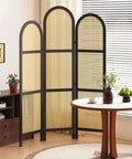 Three Panel Hand Woven Rattan Room Divider With Built Tough Pine Wood Frame No Assembly Needed Tall Foldable Privacy Screen in room