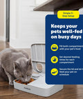 Smooth Operator Two Meal Automatic Pet Feeder With Dial Timer For Dogs And Cats Features Tamper Resistant Build with a cat eating from it.