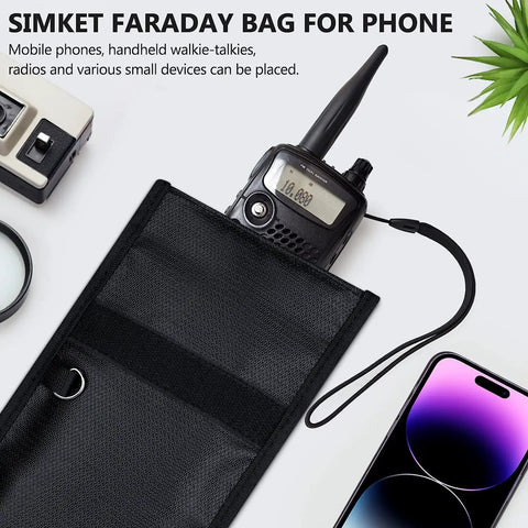Two Pack Military Grade Faraday Bags For Cell Phones And Car Keys, Fireproof waterproof signal blocking pouch with phone and walkie-talkie