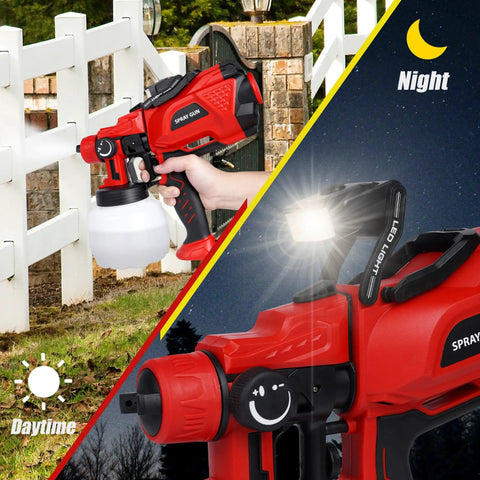 Upgraded HVLP Paint Sprayer With LED Light, 1200ml Cup, 3 Nozzles And 3 Spray Patterns for dual daytime and nighttime use
