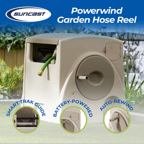 Automatic Rewind Garden Hose Reel With 100 Feet Five Eighths Inch Vinyl Hose, Foot Pedal Auto Retract, Smart Trak Guide