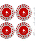 Badass Grade 4 Pack Mini Diamond Saw Blades Set For Granite Marble And Tile Precision Cutting With 5 8 11 Arbor Includes Flange Fasteners For Beveling Detail Projects, showing four diamond blades and hardware.