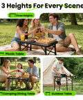 Adjustable Folding Camping Table With Three Height Levels Up To 27 Inches used for picnics, camping, and outdoor dining