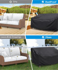 Heavy Duty Waterproof Patio Sofa Cover For 2-Seater Loveseat, Outdoor Furniture Cover With Air Vents And Handles, black, on clean and dirty sofas