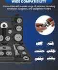 Pro Grade Heavy Duty Brake Caliper Compression Tool Set 24pc Universal Fit for Cars, Trucks and SUVs in black case.