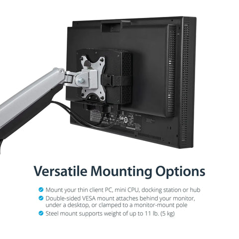 Under Desk Thin Client Mount For Mini PCs And Docking Stations VESA Bracket Fits Mac Mini And Intel NUC Adjustable shown mounted
