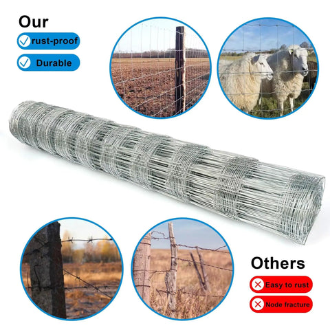 Heavy Duty Farm Fence 4Ft By 164Ft Galvanized Hog Wire Fence For Livestock Yard Cattle Sheep Goat Protection Zinc Coated 14 Gauge Steel Wire Twisted Weave Construction