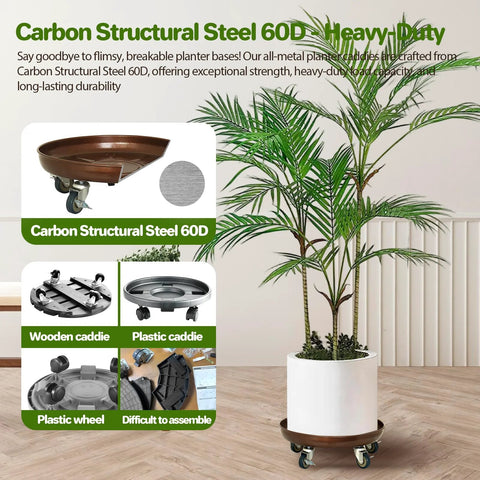 Heavy Duty Rolling Plant Caddy With Wheels 12 Inch Plant Stand Supports Up To 320 Lbs Durable Metal Construction With Locking Casters