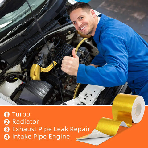 Mechanic using Two Rolls Aluminum Foil Tape Heat Shield Adhesive Reflective Barrier For High Temperature Protection in engine