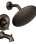 Brantford Tub Shower Trim Kit With Rich Oil Rubbed Bronze Finish features an 8-inch rain shower head and valve controls.