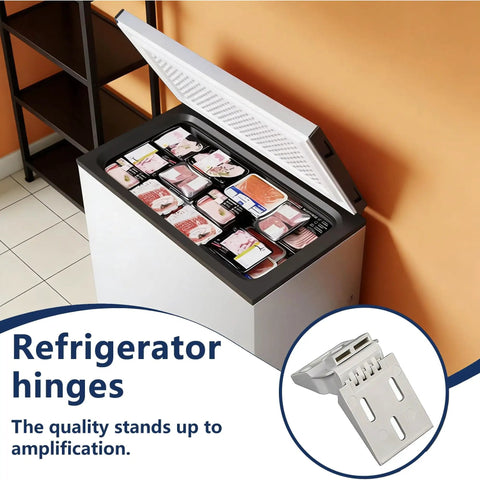 Two Pack Universal Freezer Hinges For Chest Freezers And Refrigerators, shown open with visible hinge detail inset.