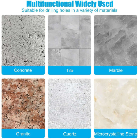 Diamond brazed step drill bits, M10, with textures of concrete, tile, marble, granite, quartz, microcrystalline stone