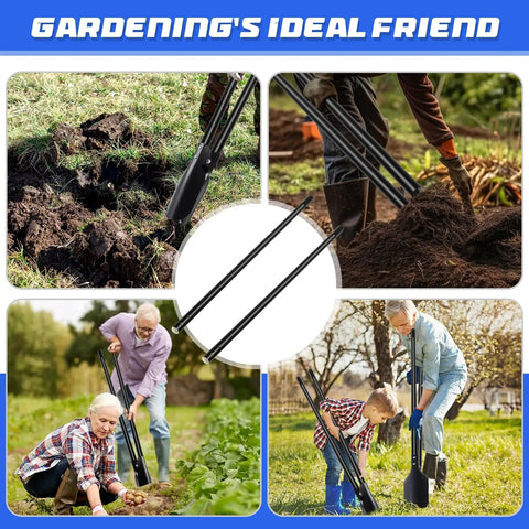 Collage showing 2 Pack 48 Inch Fiberglass Post Hole Digger Handles Replacement For 58 Inch Heavy Duty Hole Digger use in garden