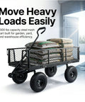 Heavy Duty 1000 Lbs Capacity Mesh Steel Garden Cart Pullable Wagon On Wheels Folding Utility Wagon With Removable Sides For Outdoor Yard Lawn Black Finish