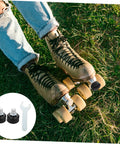 Skater with quad roller skates and Adjustable Elastic Brake Block For Quad Roller Skates And Ice Skates Rubber Brake Stopper Kit