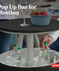 Modern Outdoor Bar Table With Built In 7.5 Gallon Beer And Wine Cooler For Backyard Gameday Parties And Poolside Hangouts A Portable Pop Up Bar With Hidden Cooler Lid Lifts For Quick Drinks On The Deck And Chill Vibes Dark Grey featuring wine bottle on ice.