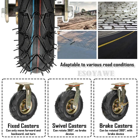 Tough As Nails Smooth Rolling Heavy Duty Pneumatic Rubber Casters 4 Pack 8 To 10 Inch Swivel Wheels with tire detail and types.