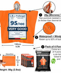 4 Pack Emergency Survival Foil Poncho Reversible Thermal Mylar Orange Heat Retention Up To 92 Percent Lightweight Portable Grab And Go