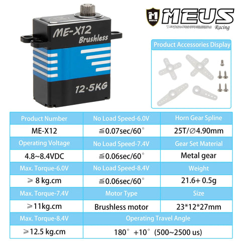 Beefy 12.5 Kg High Torque RC Micro Servo For SCX24 TRX4M And 1:10 And 1:8 Crawlers, Brushless Motor, Metal Gears, Product Specs