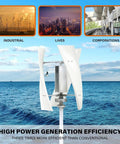 8000W 24V 3-Blade Portable Vertical Wind Turbine Kit With Helix Rotor at sea with efficiency statistics