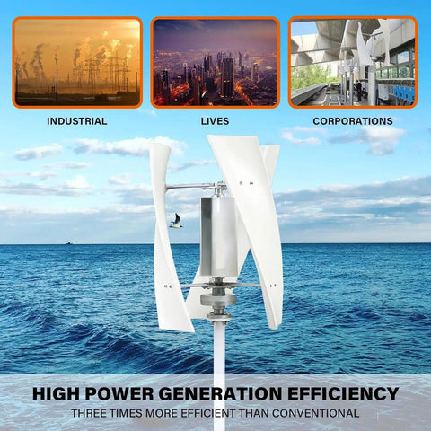 8000W 24V 3-Blade Portable Vertical Wind Turbine Kit With Helix Rotor at sea with efficiency statistics