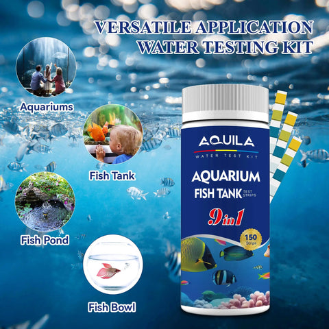 Top Shelf Aquarium Test Strips Checks Ph Ammonia Chlorine Hardness Alkalinity Nitrite Sulfate Copper Iron For Freshwater And Saltwater Fish Tank Water Clarity Kit in aquatic setting.