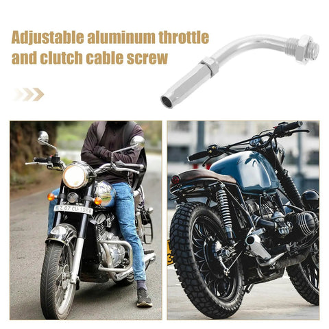 Upgrade Your Ride With This Badass Adjustable Aluminum Clutch Cable Adjuster Screw, showcasing silver aluminum design and motorcycle installation.
